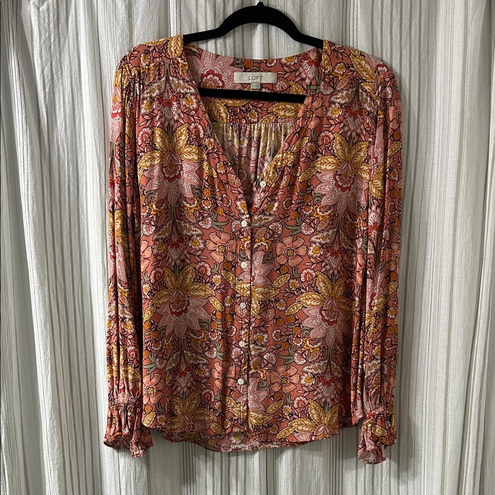 LOFT Floral Blouse in Pink and Yellow
